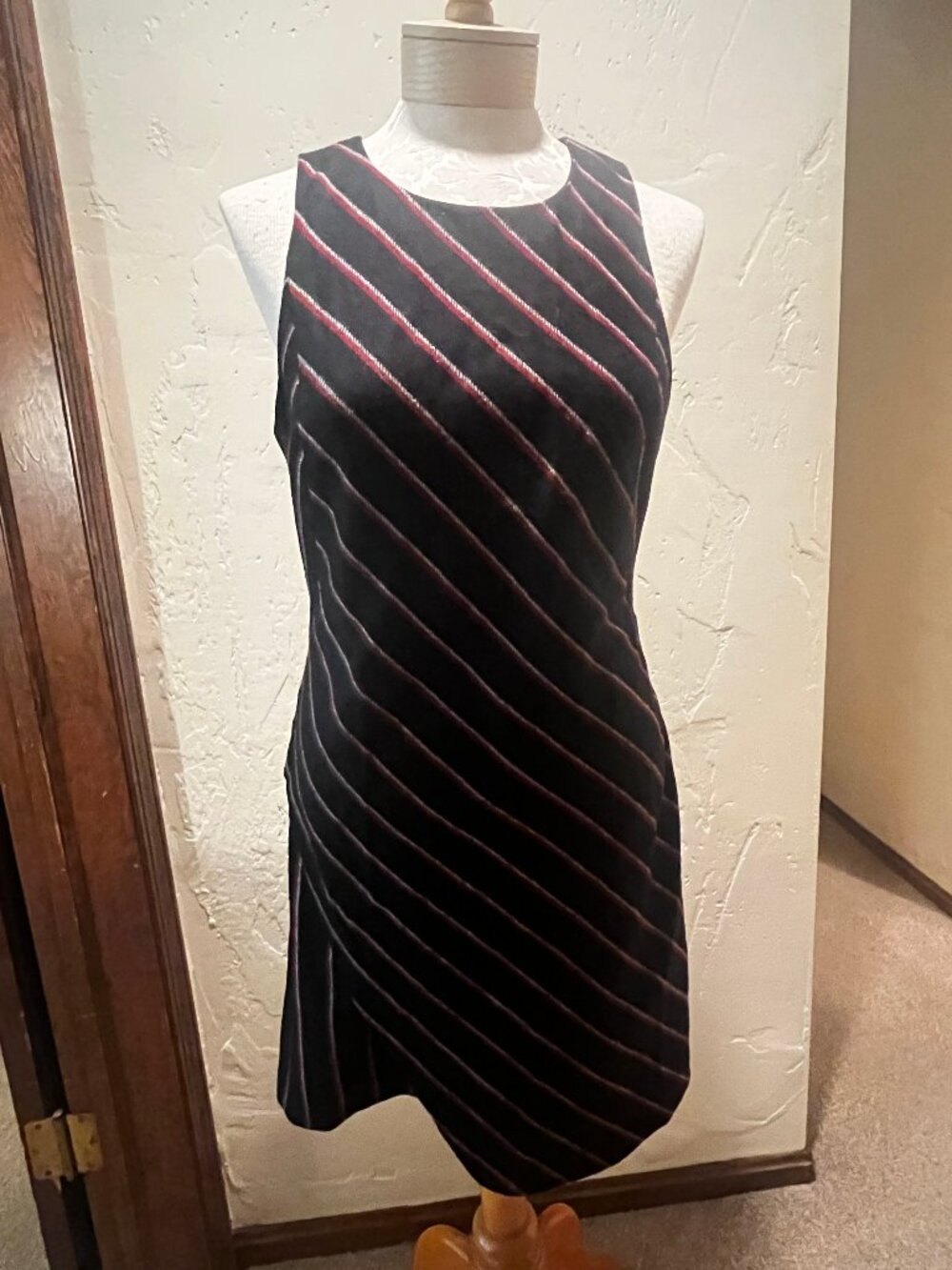 Rebecca Minkoff Wool Blend Black Striped Sleeveless Assymetrical Dress, Size 10